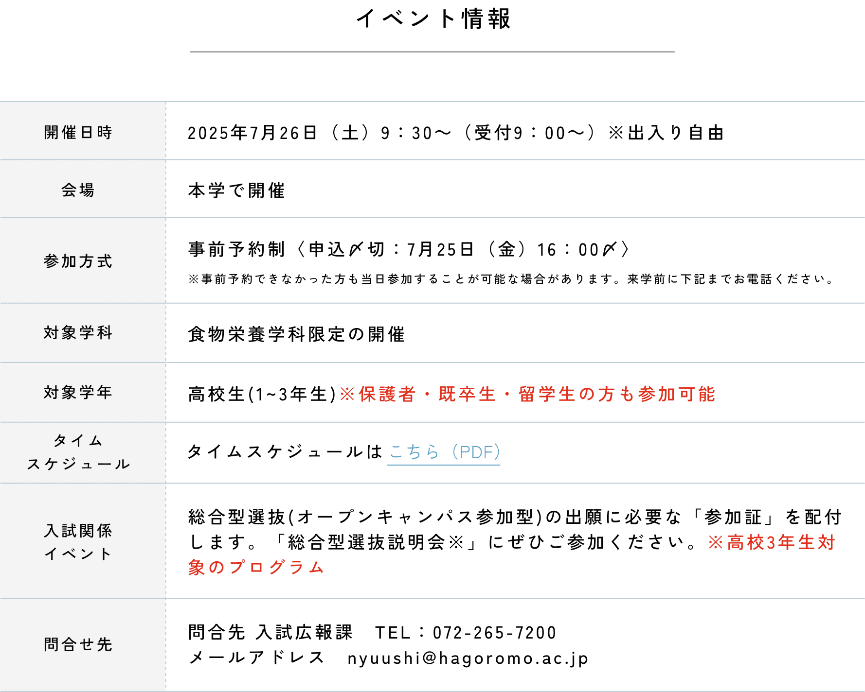 スペシャルオープンキャンパスの内容