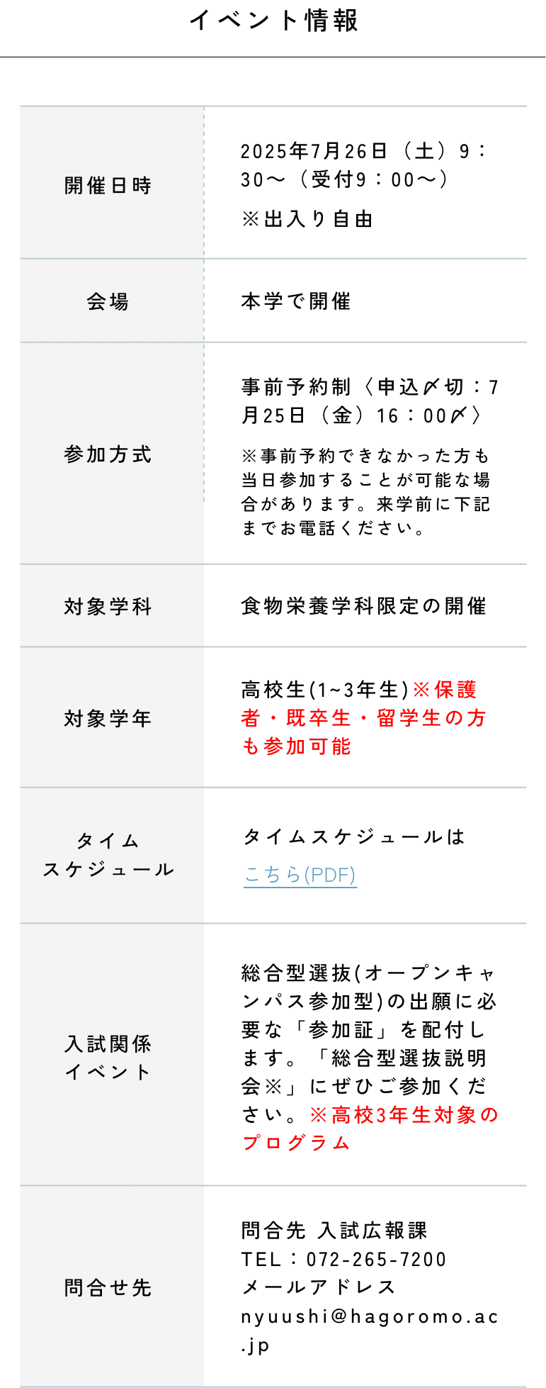 スペシャルオープンキャンパスの内容
